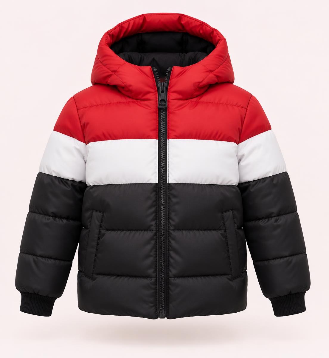 Kids 3 Panel Red-Black-White (Parachute) Hood Jacket